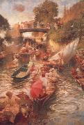Edward john Gregory,RA.RI Boulter's Lock-Sunday Afternoon oil painting